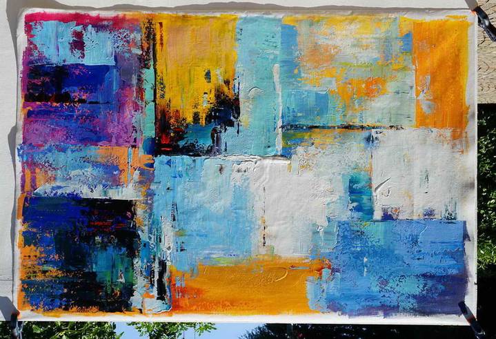 Modern White Navy - large textured art for fireplace